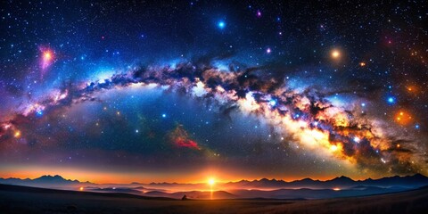 Obraz premium Vibrant Starry Night Panorama: Colorful Cosmic Universe Wallpaper