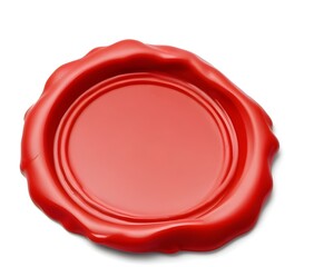 A red wax seal or stamp on a white background
