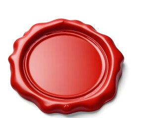 A red wax seal or stamp on a white background