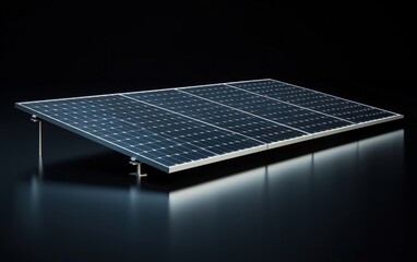 A flat rectangular solar panel with smooth surfaces, isolated on a pure black background