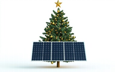 christmass tree and solar panel on white background