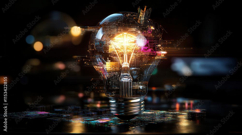 Aufkleber conceptual image of light bulb made of digital circuits, symbolizing innovation and technology