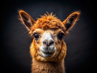 Fototapeta premium Cute Alpaca Portrait: Funny Face, Low Light Photography, Isolated