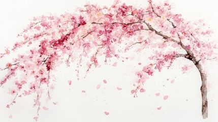 Naklejka premium Watercolor Cherry blossom blooming flower,Sakura tree or forest side view,Cherry tree spring flower background,elements for environment and garden,botanical in spring season.