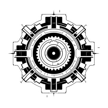 a black and white circular design