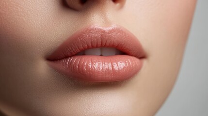 Naklejka premium Close up portrait of Lips beautiful young woman with healthy skin face,cosmetic care natural makeup,Concept of cosmetics, makeup,skin care, fashion, healthcare,young happy model.