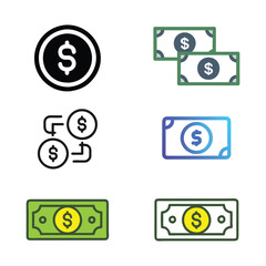 Simple Vector Icons Representing Money Flow and Transactions