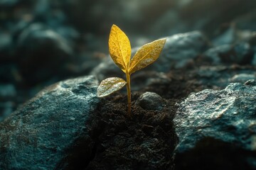 a young sprout emerging from rich soil symbolizing new beginnings and growth depicted with soft lighting that highlights the delicate leaves and earthy textures surrounding it exuding life and hope