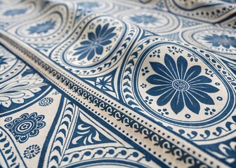 Vintage Blue & White Tribal Ethnic Pattern Background - Classic Tribal Art Design for Fabric, Wallpaper & Textile