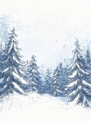Obraz premium Winter themed doodle featuring snow covered trees in a serene forest setting with a light snowfall. Generative AI