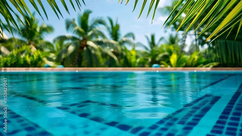 Aufkleber tranquil summer scene with palm leaf shadow on rippling turquoise water pool surface copy space for 