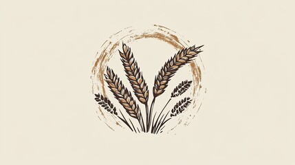 Hand-drawn wheat stalks in a circular frame on a beige background.