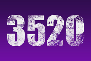 flat white grunge number of 3520 on purple background.	