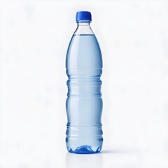 A plastic bottle of clear water with a blue cap