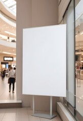 A white poster mokup displayed on a shopping mall
