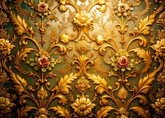 Vintage Damask Floral Wallpaper Mural, Luxury Victorian Interior Design, Golden Floral Background, Elegant Home Decor, Artistic Wall Art