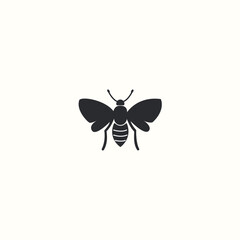 Minimalistic silhouette icon of a bee with detailed wings, antennae, and striped body. The clean, symmetrical design is set against a plain white background