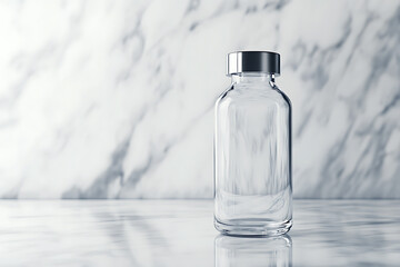 Clear Glass Bottle Mockup on Marble Background