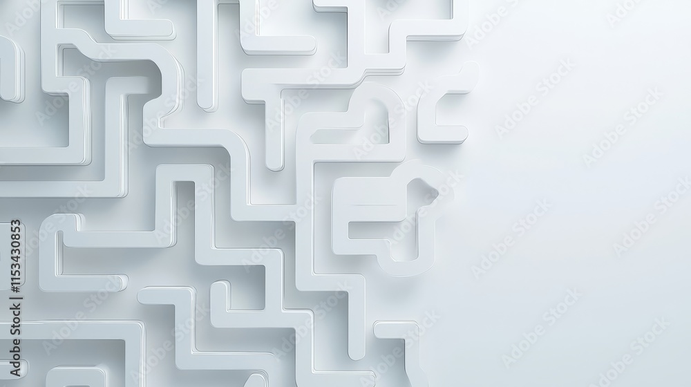 Poster abstract maze pattern on light background with white curved lines and smooth textures creating a mod