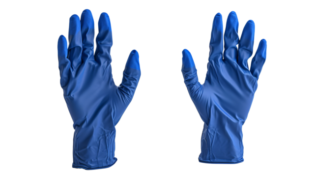 a pair of blue rubber gloves
