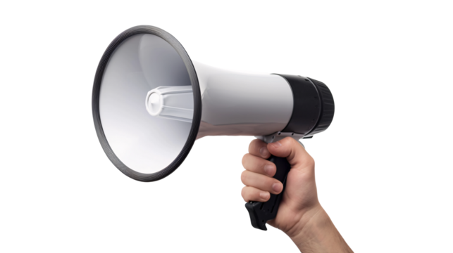 a hand holding a megaphone