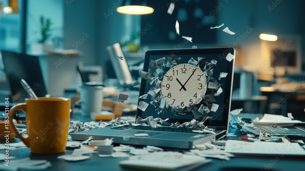 Aufkleber Digital countdown timer reaches zero office environment static display modern workspace time management concept