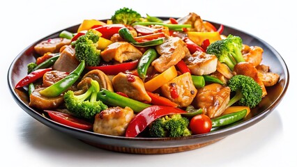 Delicious Stir-Fried Chicken and Vegetables, Isolated on White Background - PNG