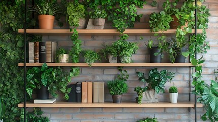 Fototapeta premium Vibrant Indoor Plants Beautifully Arranged on Shelves. AI Generated