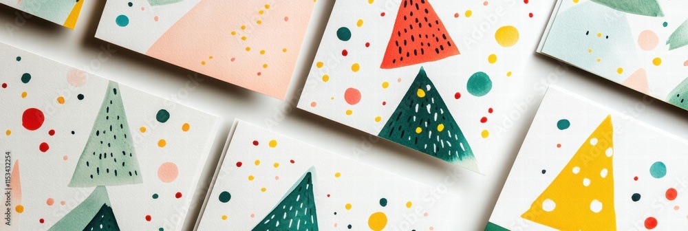 Aufkleber Brightly decorated Christmas cards showcasing colorful trees and festive patterns on a white background. Generative AI