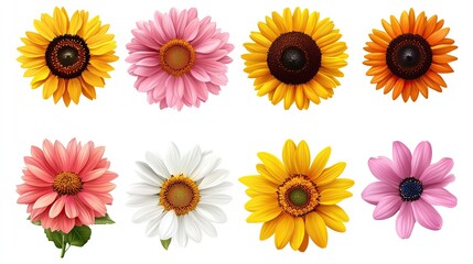 A bright vector set of spring flowers set against a white backdrop. assortment of springtime-themed 