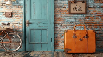 Packing for adventure weekend essentials in a stylish suitcase by a rustic door indoor environment modern perspective travel concept