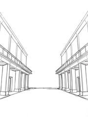 Elegant Classical Building Sketch: Perspective Drawing. AI Generated