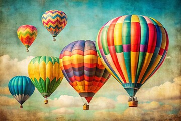 Fototapeta premium Vintage Hot Air Balloons Floating, Isolated on White Background - Retro Style Stock Photo