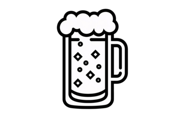 a black and white drawing of a glass of beer