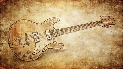 Vintage Line Art Electric Guitar Single Line Drawing - Retro Music Instrument Illustration