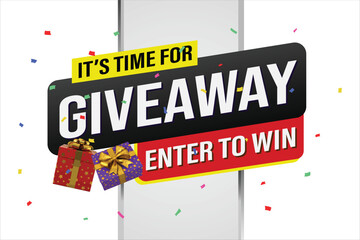 Fototapeta premium giveaway enter and win word vector gift box surprise style for social media landing page, template, ui, web, mobile app, poster, banner, flyer, background, gift card, coupon, label, wallpaper