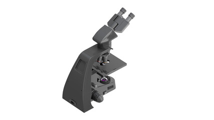 A professional microscope, used as a magnifying tool in chemistry, pharmaceuticals, and microbiology. Isolated. Transparent background. PNG. 3d illustration