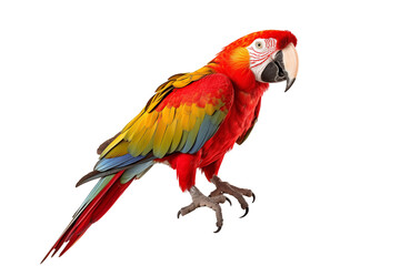 Fototapeta premium Vibrant Tropical Parrot Isolated on Transparent Background - Colorful Illustration with Precise Details for Design, Creative Projects, and Exotic Decorations - Perfect for Art, Advertising. Png cut.
