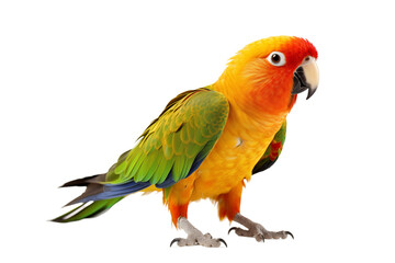 Obraz premium Vibrant Tropical Parrot Isolated on Transparent Background - Colorful Illustration with Precise Details for Design, Creative Projects, and Exotic Decorations - Perfect for Art, Advertising. Png cut.