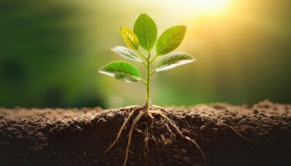 A young tree or plant with visible roots, symbolizing stability, commitment, and building a foundation 