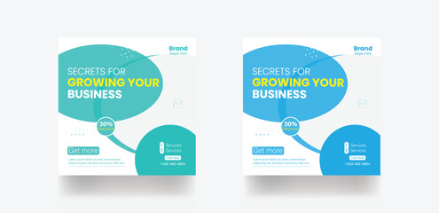 Growing your business social media post web banner and flat design business template