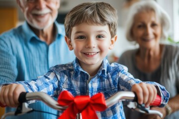 Grandparents giving grandson new bicycle as a gift