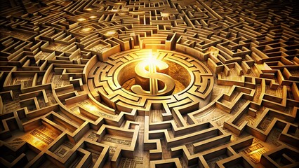 Vintage Photo: Glowing Gold Dollar Sign Maze of Hundred Dollar Bills