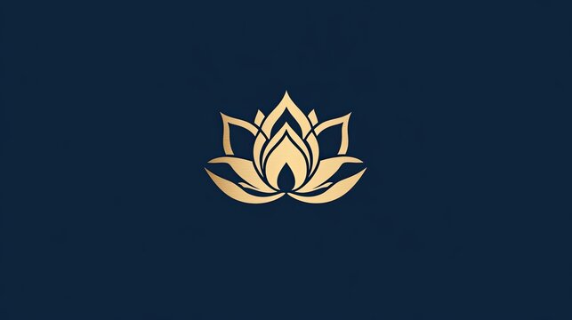 Elegant golden lotus flower logo on dark blue background.