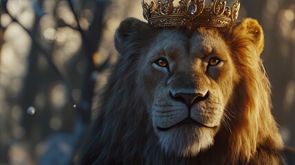 Fototapeta premium A lion wearing a crown is the main focus of the image picture