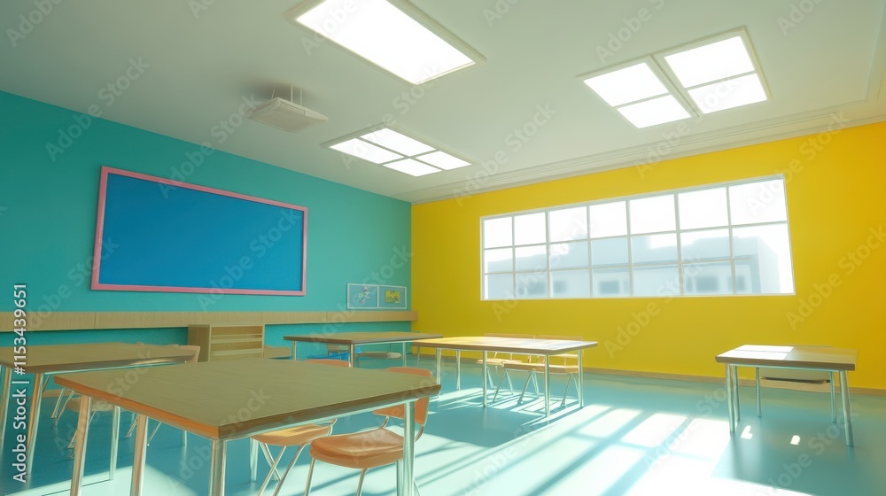 Poster engaging classroom with bright light and practical setup