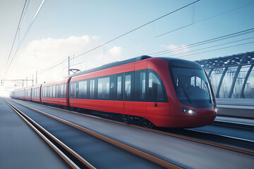 Obraz premium Red Modern Train in Motion