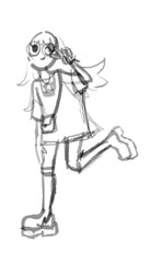 girl 2D illustration pencil sketch without color smiling in a dynamic pose