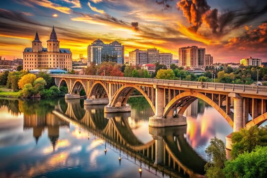 Vintage Saskatoon Broadway Bridge & Downtown Skyline, South Saskatchewan River
