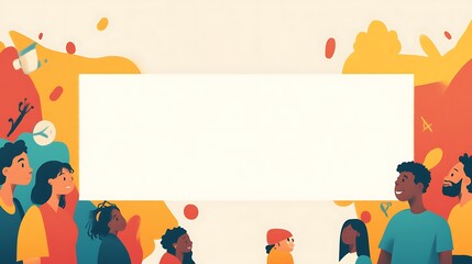 Fototapeta premium Vibrant Diverse Group Admiring Blank Banner Illustration: Colorful Abstract Style. AI Generated